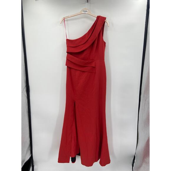C/MEO Collective Fragment Solid Red One Shoulder Slit Cocktail Gown Size 8 - Picture 3 of 7